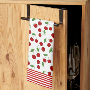 Cerises et rayures Design Serviette de cuisine