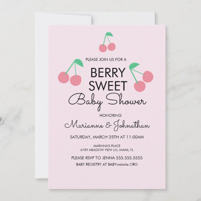 Cerises Fruit rose Baby shower rouge Invitation (Devant)