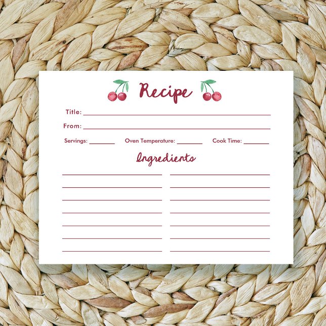 Cerises Red Retro | Carte de recette Fête des mari (Créateur téléchargé)