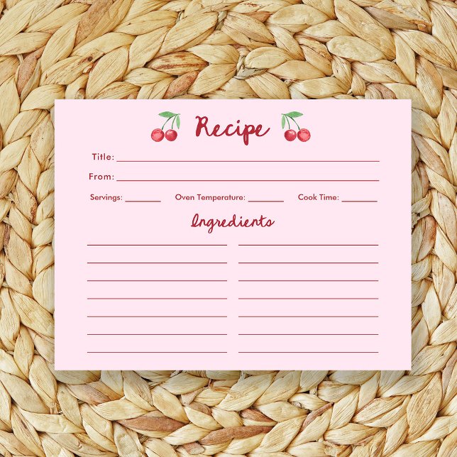 Cerises rose rétro | Carte de recette Fête des mar (Créateur téléchargé)