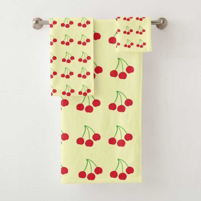 Cerises sur l'ensemble de serviettes de bain jaune (En situation)