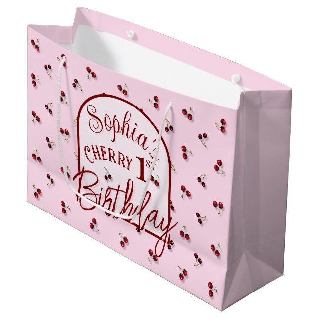 Cerises Thème Premier Anniversaire Grand Sac Cadea (Devant Angle)