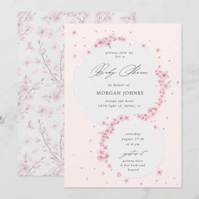 cerisier fleur élégante invitation baby shower (Devant / Derrière)
