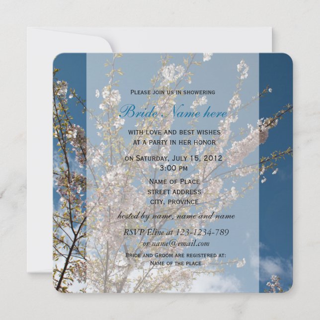 cerisier fleur en bleu ciel nuptiale invitation do (Devant)
