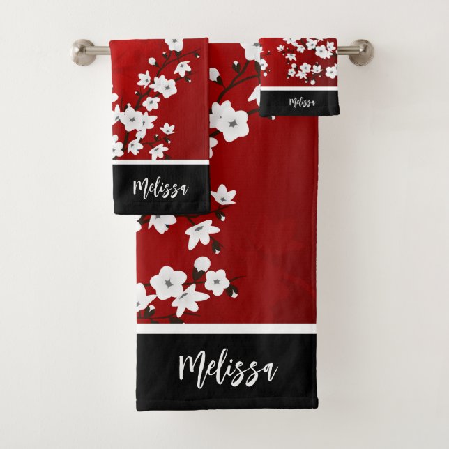 Cerisier Fleur Rouge Noir Blanc Monogramme (En situation)