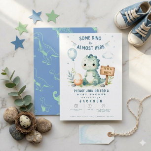 Certains Dino Est Presque Là bébé  Invitation Garç
