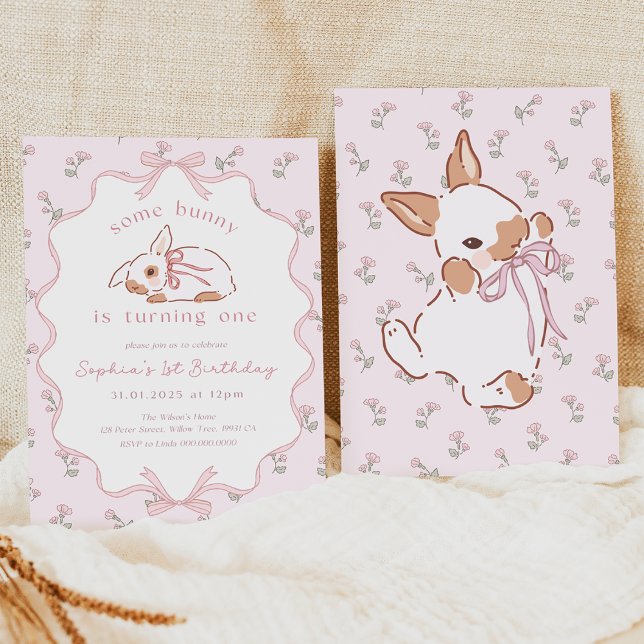 Certains Lapin Est Une Invitation Numérique (Girl Bunny 1st Birthday Invitation)