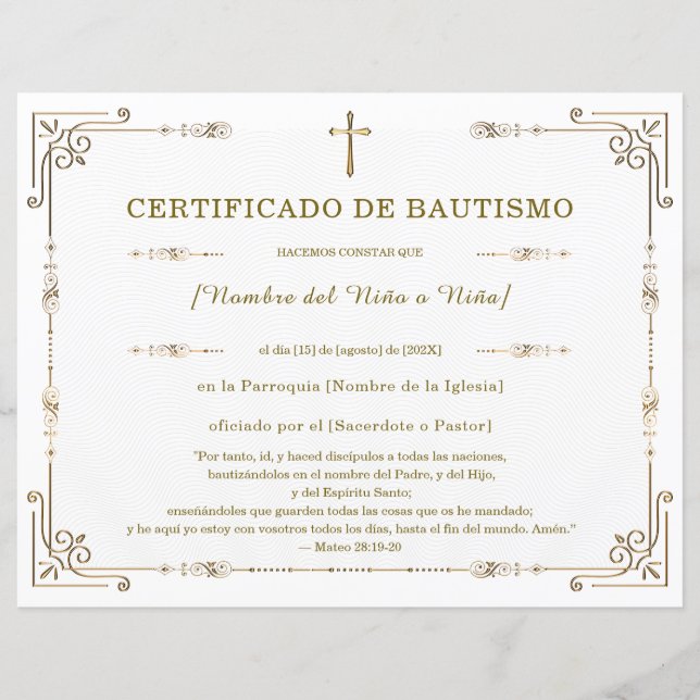 Certificado de Bautismo Elegante (Vorderseite)