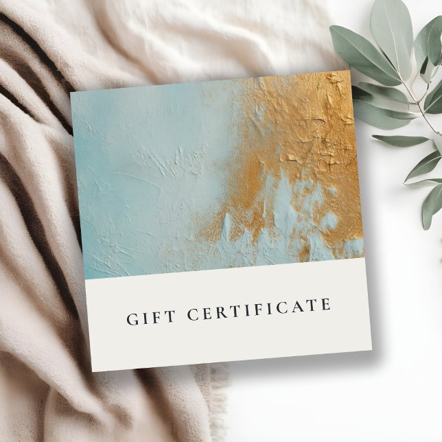 Certificat cadeau Aqua Blue Gold Paint Texture (Créateur téléchargé)