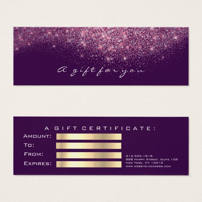 Certificat cadeau beauté Violet PinkLash maquillag (Devant & derrière)