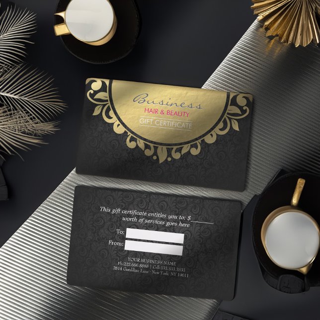 Certificat cadeau Black & Gold Foil Floral encadré (Créateur téléchargé)