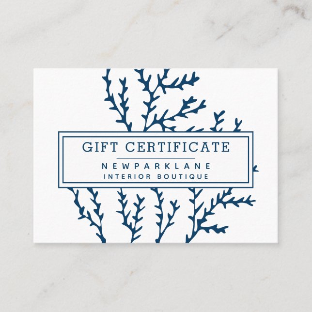 Certificat cadeau Blue Seaweed Motif Ocean Thème (Devant)