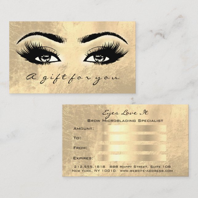 Certificat cadeau Brows Maquillage Gold Lashes Bea (Devant / Derrière)