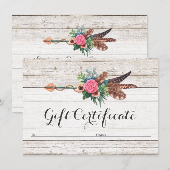 Certificat cadeau Carte Rose en plumes de Bohême (Devant / Derrière)