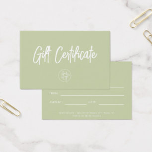 Certificat cadeau de bon moderne Sage Green