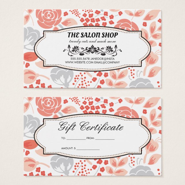 Certificat cadeau de modèle floral (Devant & derrière)