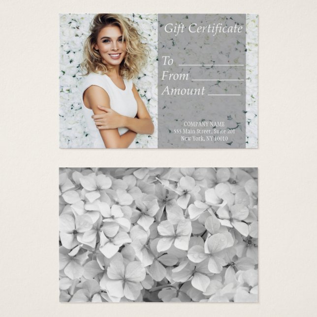 Certificat cadeau de salon blanc (Devant & derrière)