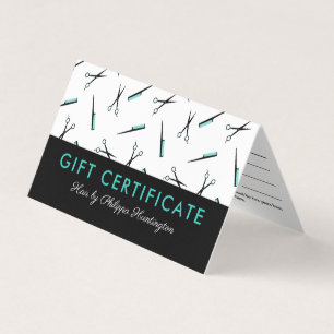 Certificat cadeau de salon de coiffure ciseaux et