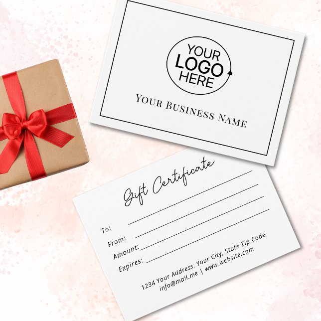 Certificat cadeau de script de logo noir moderne (Modern Black White Logo Script Gift Certificate)