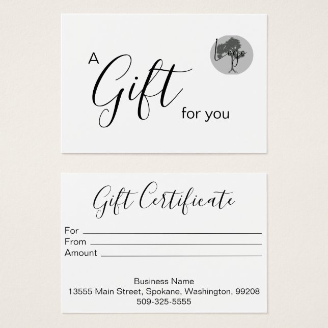 Certificat cadeau d'entreprise avec logo (Devant & derrière)