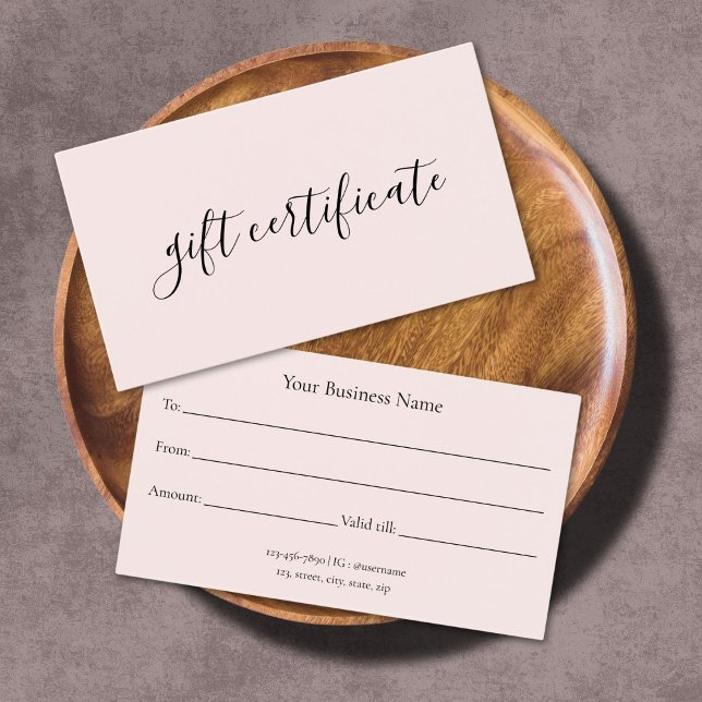 Certificat cadeau d'entreprise rose pastel moderne (Créateur téléchargé)