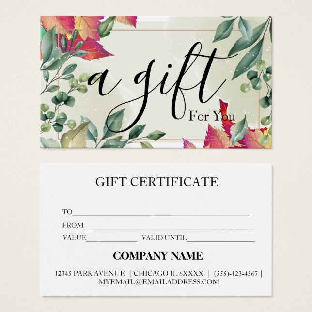 Certificat cadeau d'entreprise simple et moderne (Devant & derrière)