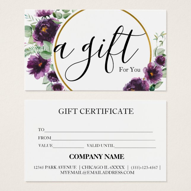 Certificat cadeau d'entreprise simple et moderne (Devant & derrière)