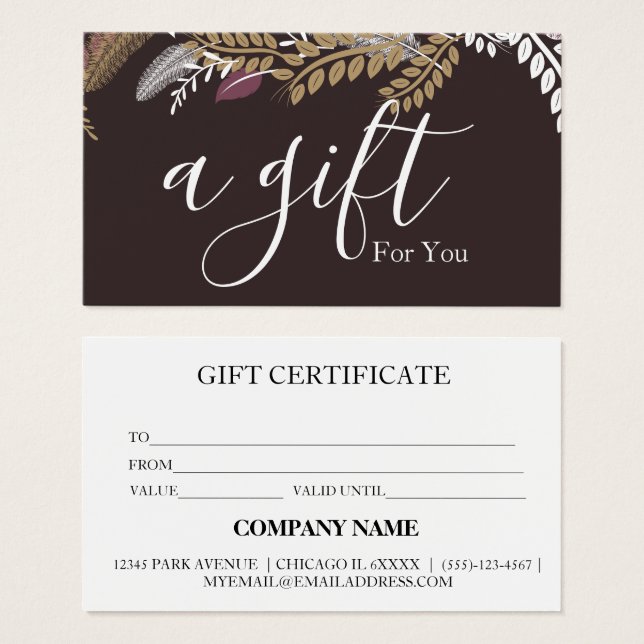 Certificat cadeau d'entreprise simple et moderne (Devant & derrière)