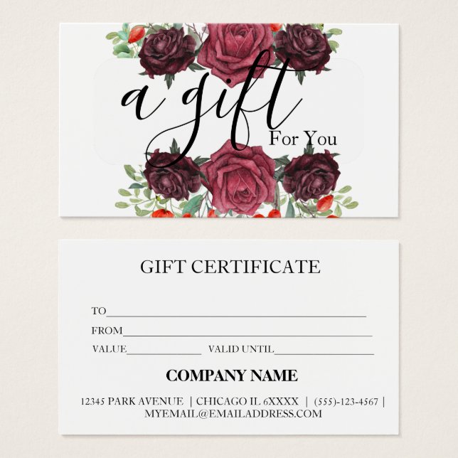 Certificat cadeau d'entreprise simple et moderne (Devant & derrière)