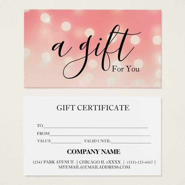 Certificat cadeau d'entreprise simple et moderne (Devant & derrière)