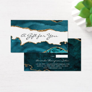 Certificat-cadeau en agate sarcelle - turquoise et