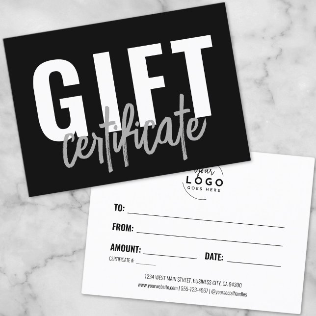 Certificat Cadeau Entreprise Écriture Moderne Logo (Logo Modern Script Business Gift Certificate)
