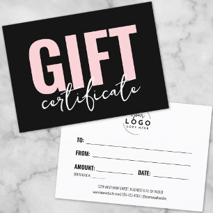 Certificat Cadeau Entreprise Rose Noir Moderne