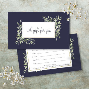 Certificat Cadeau Feuilles de Printemps Bleu Marin