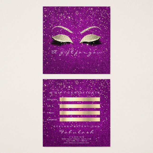 Certificat cadeau Gold Parties scintillant Lashes  (Devant & derrière)