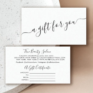 Certificat cadeau minimal en noir blanc