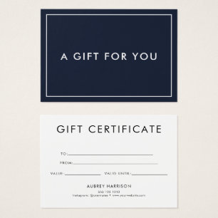 Certificat cadeau minimaliste moderne bleu marine