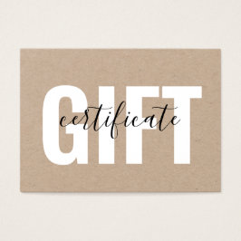 Certificat cadeau minimaliste moderne Kraft