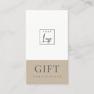 Certificat cadeau minimum simple Kraft Logo