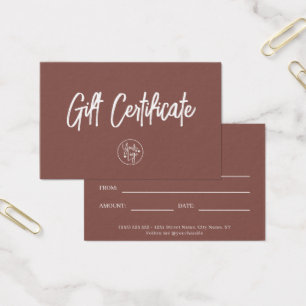 Certificat cadeau moderne rouille rouge affaires