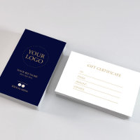 Certificat Cadeau Navy & Or Entreprise Moderne