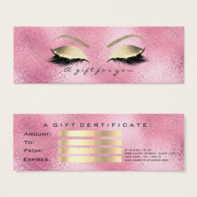 Certificat cadeau Pink Gold Glass Lashes Maquillag (Devant & derrière)