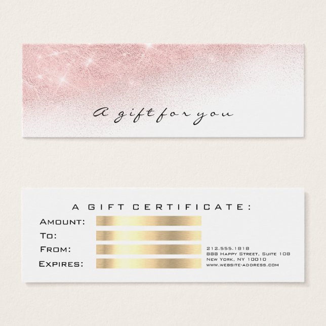 Certificat cadeau Pink Gold Lashes Maquillage Ombr (Devant & derrière)