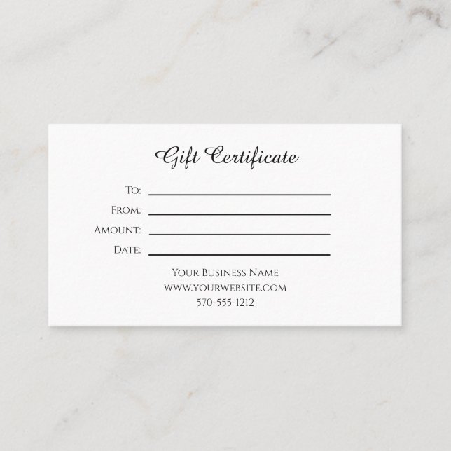 Certificat cadeau pour toute entreprise ou fin (Devant)