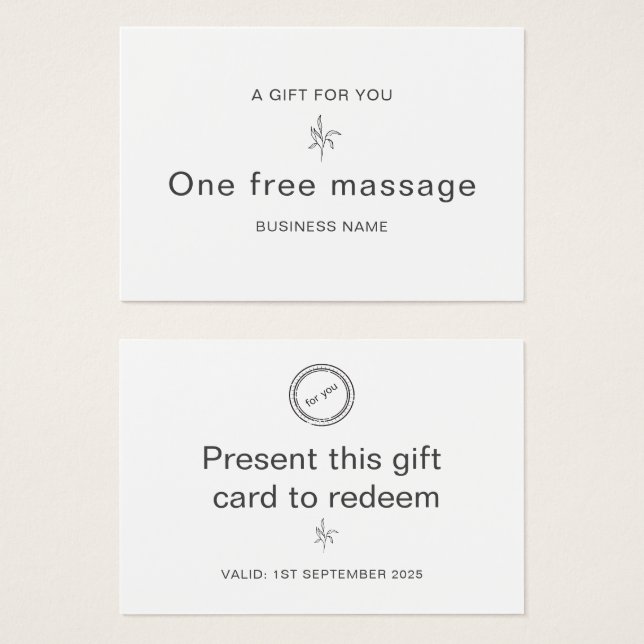 Certificat-cadeau professionnel de masseur (Devant & derrière)