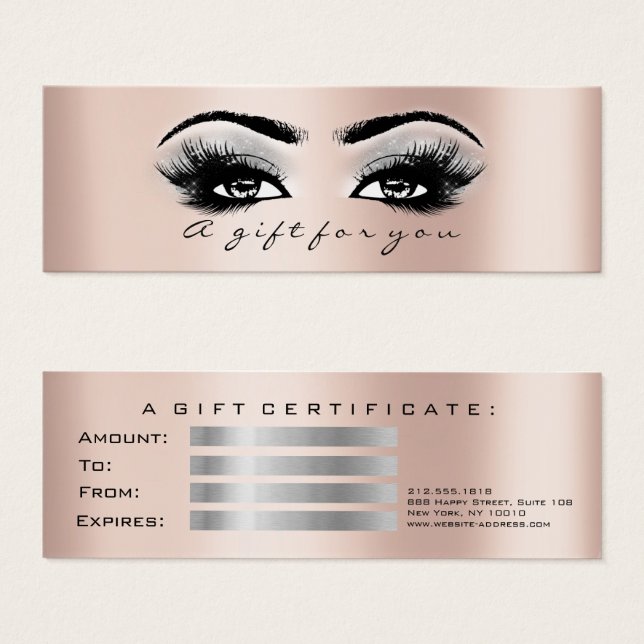 Certificat cadeau Rose Gold Lashes Maquillage gris (Devant & derrière)