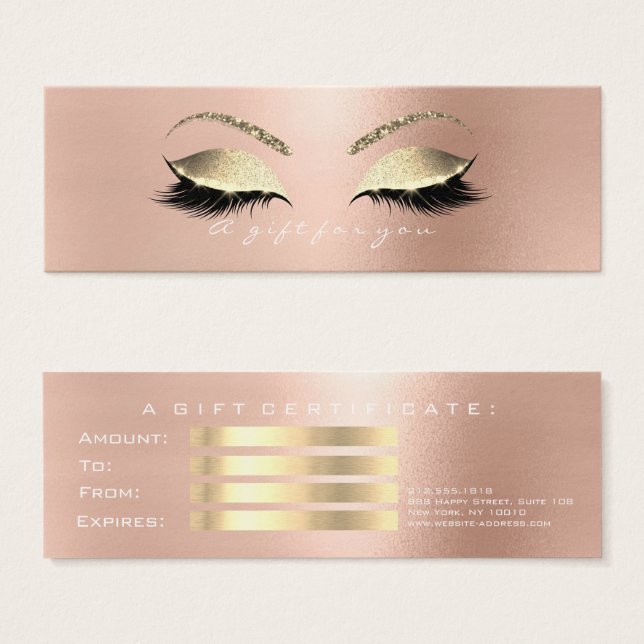 Certificat cadeau Rose Gold Lashes maquillage Whit (Devant & derrière)