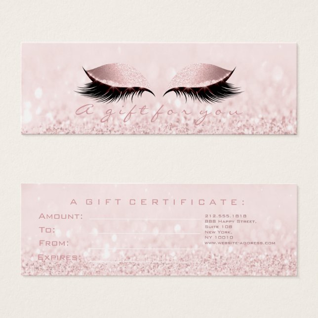 Certificat cadeau Rose Pastel Pink Lashes Maquilla (Devant & derrière)