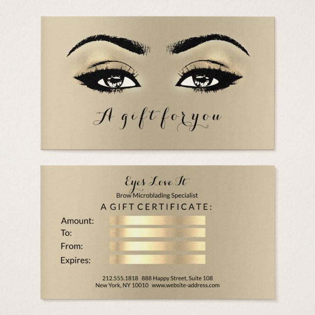 Certificat cadeau Sepia Gold Lashes maquilleur Art (Devant & derrière)