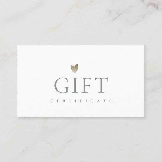 Certificat cadeau simple en argent pour le coeur (Devant)